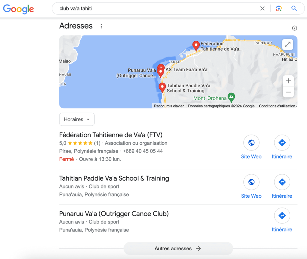 fiche établissement google